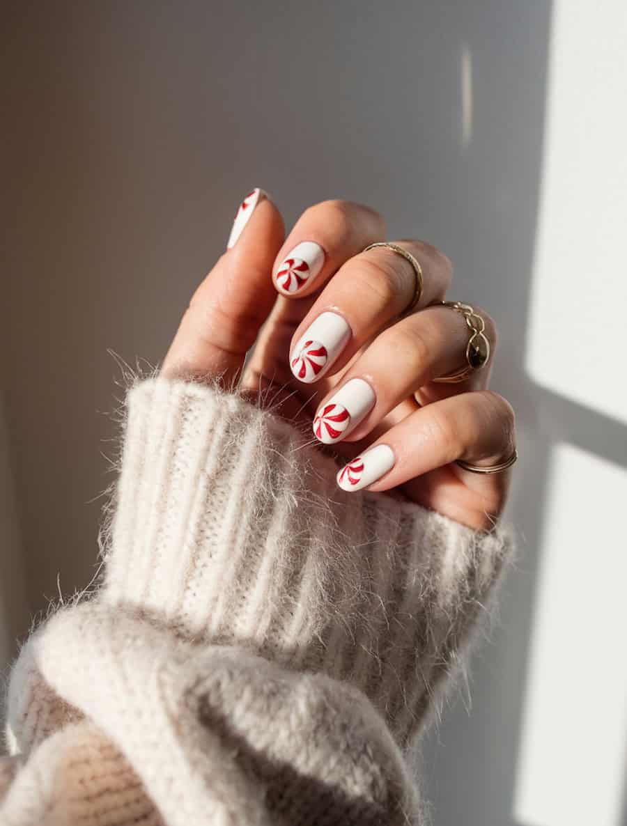 Red Candy Cane Short Square Nails Red Candy Cane Short Square Nails — White Christmas Nails
