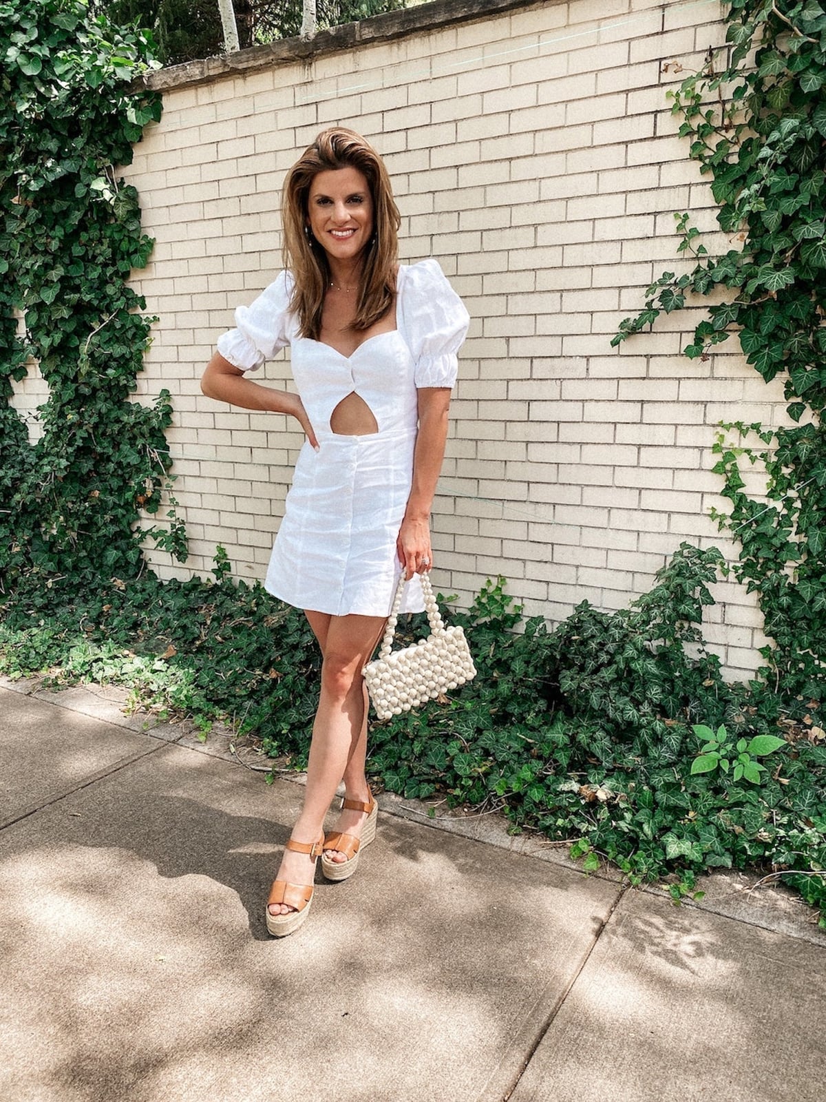 White Linen Mini Dress With Cutout Detail White Linen Mini Dress With Cutout Detail — White Dresses Outfit