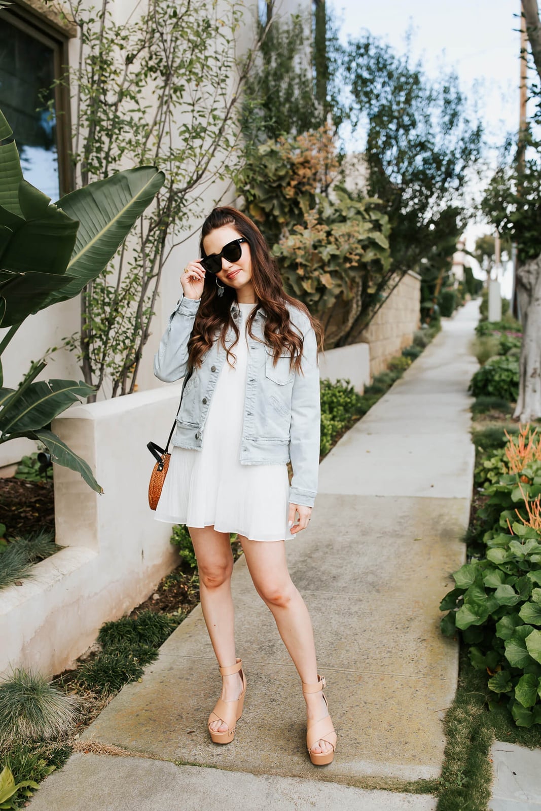 White Cotton Mini Dress With Denim Jacket White Cotton Mini Dress With Denim Jacket — White Dresses Outfit