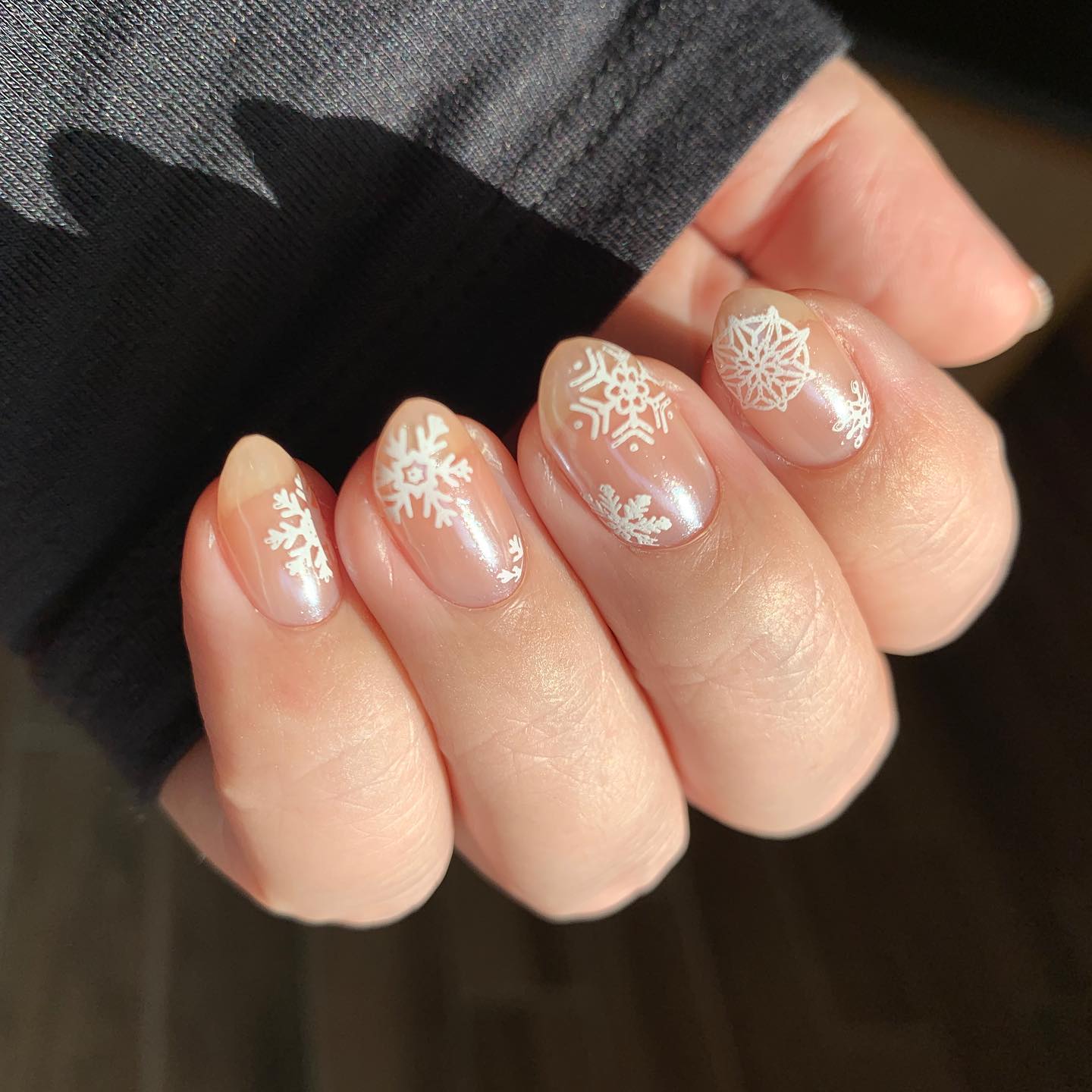 White Snowflake French Tips on Milky Base