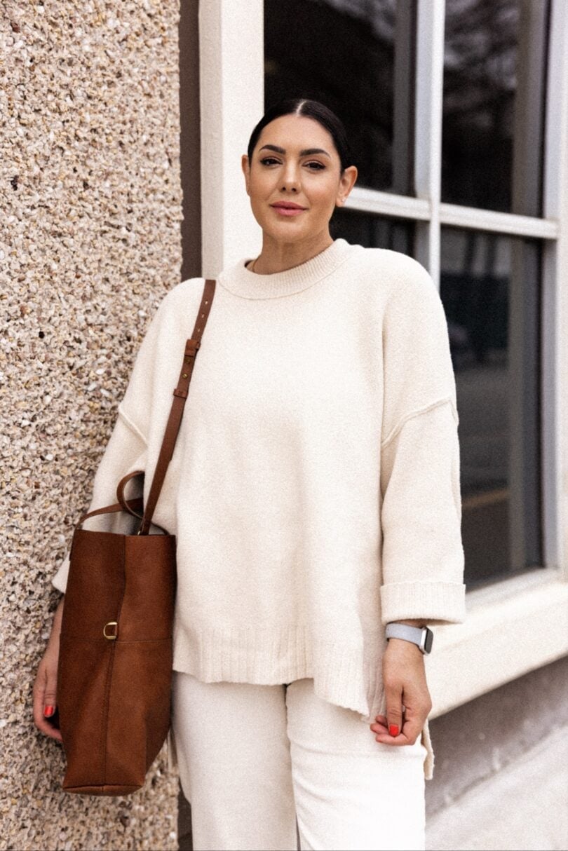 Cream Knit Sweater and Pants Loungewear Set — White Sweater Outfit