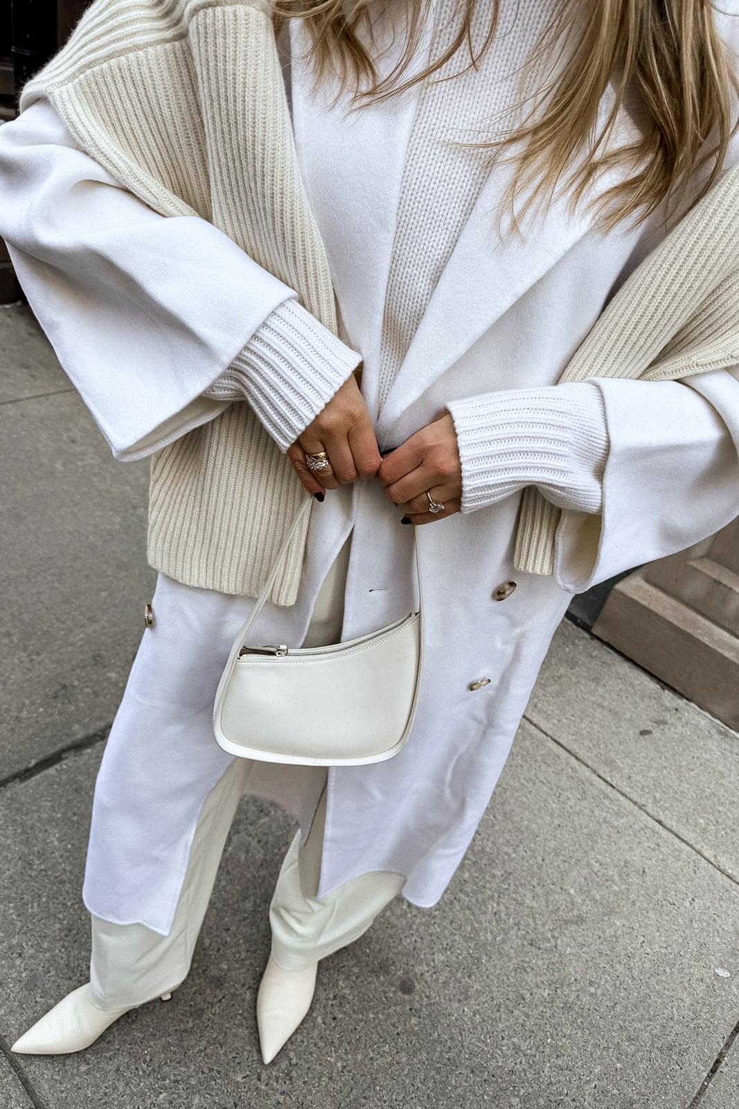 Monochromatic White Sweater Outfit