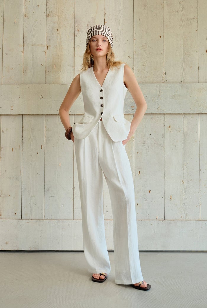 White Linen Vest with Wide Leg Trousers and Headscarf White Linen Vest with Wide Leg Trousers and Headscarf — White Vest Outfit