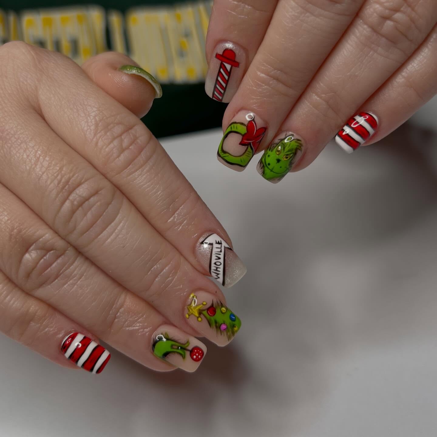 Whoville Christmas Grinch Character Nails