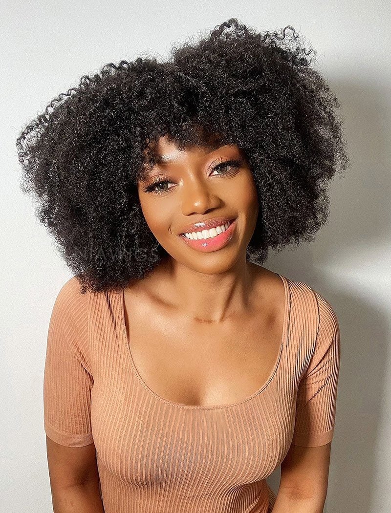 Black Textured Afro Wig With Full Bangs Black Textured Afro Wig With Full Bangs — Wig Hair