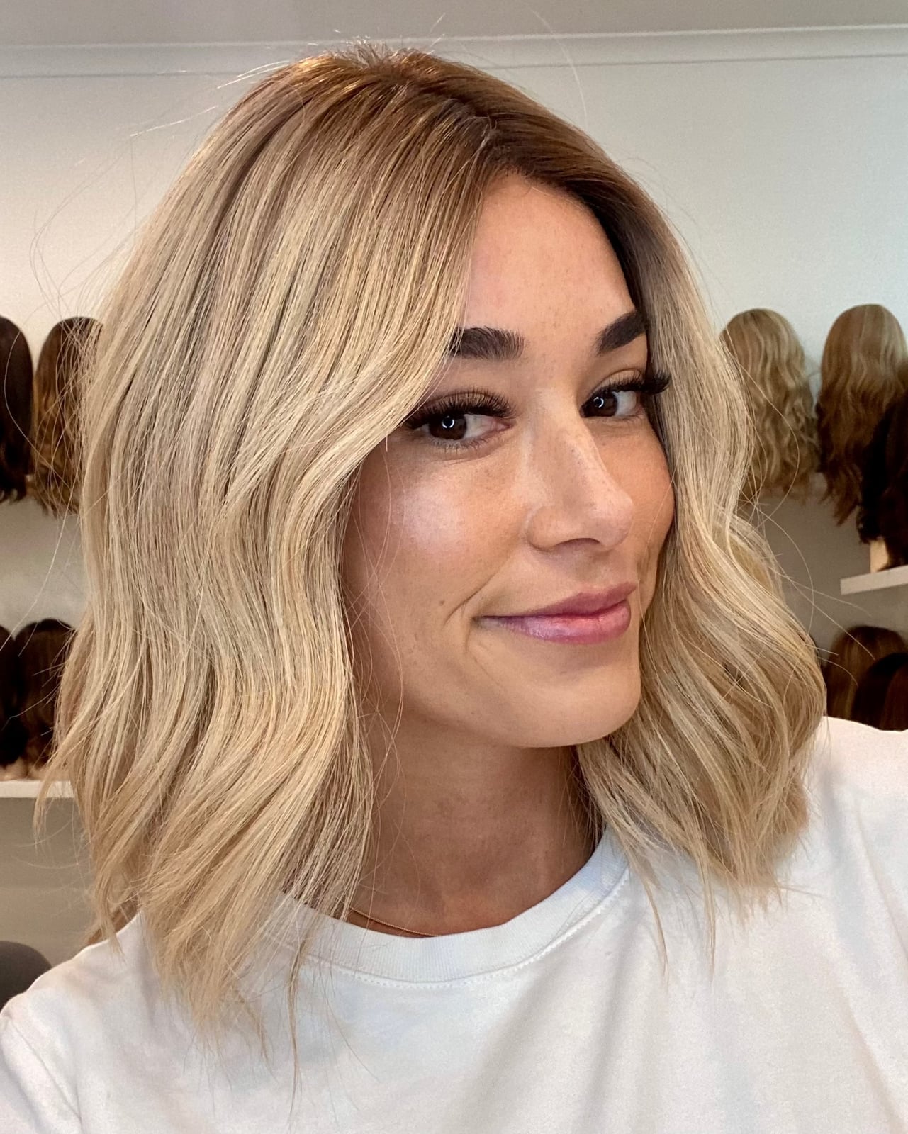 Ash Blonde Collarbone Lob With Curtain Bangs Ash Blonde Collarbone Lob With Curtain Bangs — Wig Hair