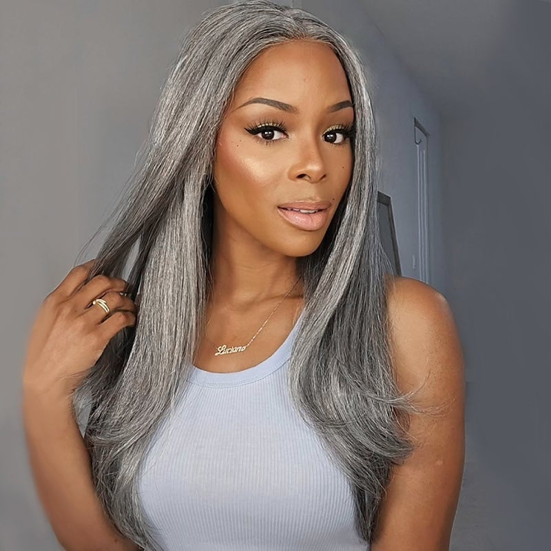 Salt and Pepper Mid-Back Layered Wig Salt and Pepper Mid-Back Layered Wig — Wig Hair