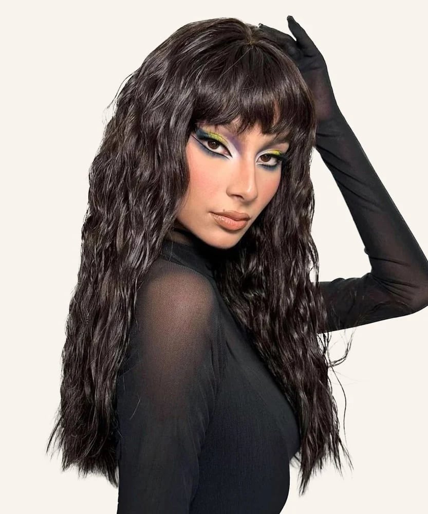 Dark Brown Mid-Back Wig With Long Layers And Full Fringe Dark Brown Mid-Back Wig With Long Layers And Full Fringe — Wig Hair