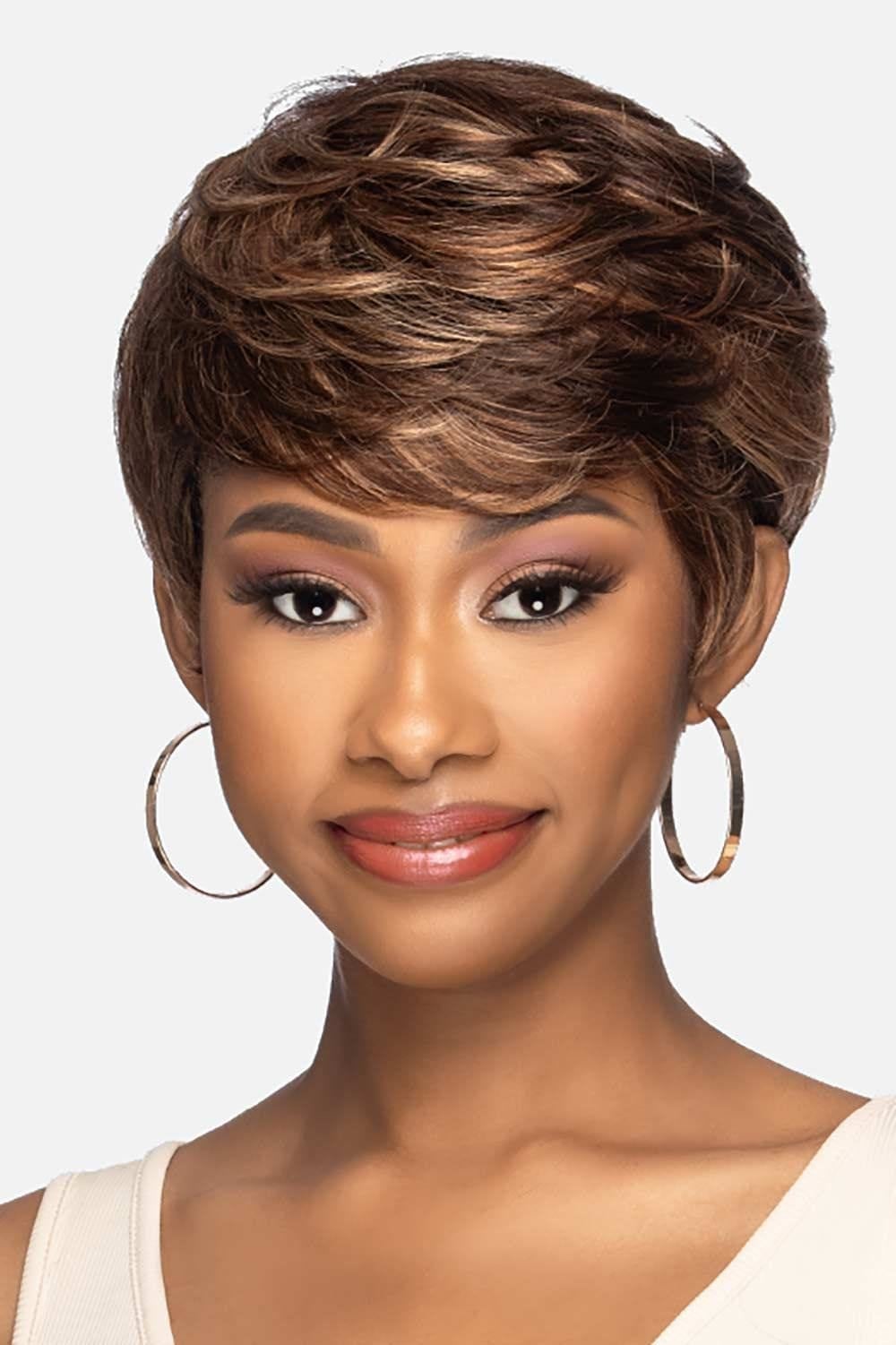Dark Brown Pixie With Blonde Highlights Dark Brown Pixie With Blonde Highlights — Wig Hair