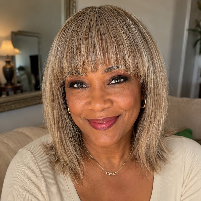 Shoulder Length Bob With Honey Blonde Gray Tones Shoulder Length Bob With Honey Blonde Gray Tones — Wig Hair