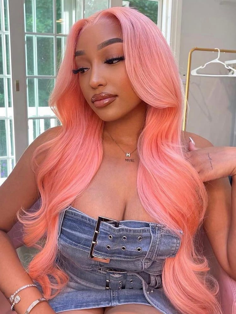 Light Pink Mid-Back Wig With Long Layers Light Pink Mid-Back Wig With Long Layers — Wig Hair