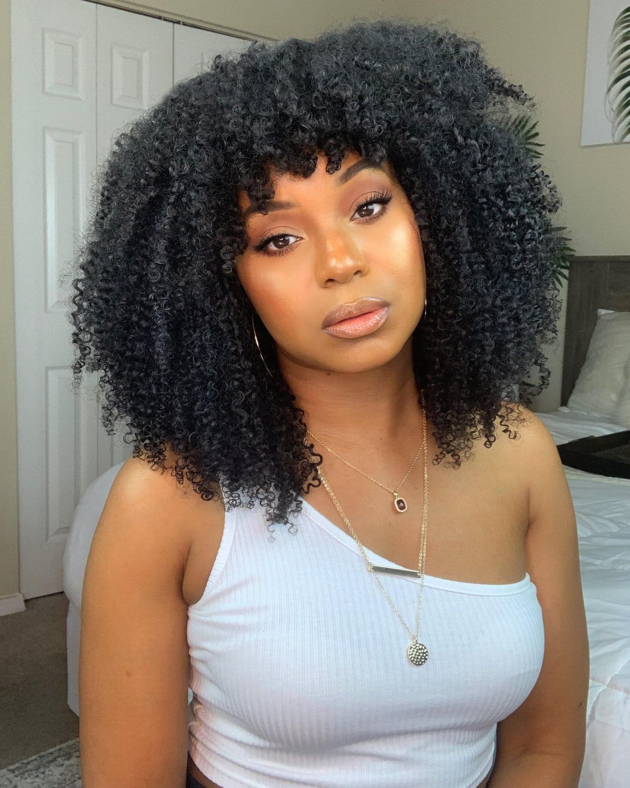 Black Shoulder Length Bob With Full Bangs Black Shoulder Length Bob With Full Bangs — Wig Hair