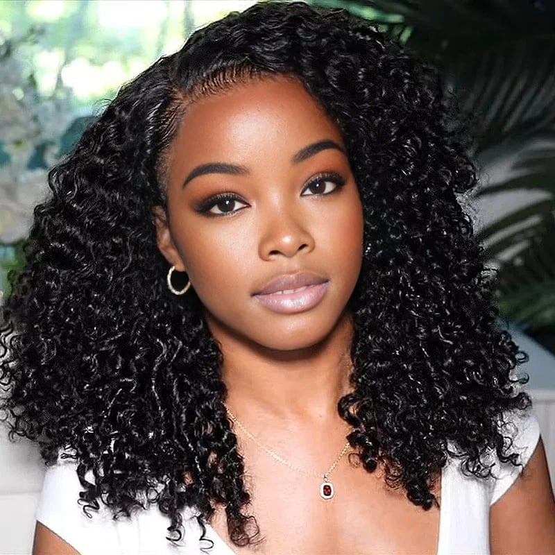 Black Collarbone Length Kinky Curly Wig Black Collarbone Length Kinky Curly Wig — Wig Hair
