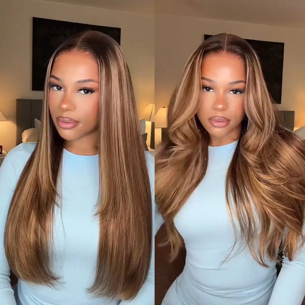 Collarbone Layers With Honey Blonde Balayage Collarbone Layers With Honey Blonde Balayage — Wig Hair