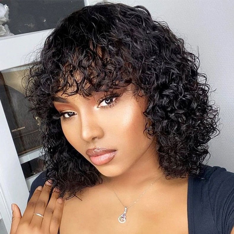 Black Bob With Curly Bangs Black Bob With Curly Bangs — Wig Styles