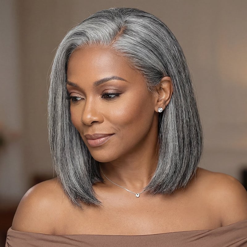Salt and Pepper Bob With Side Part Salt and Pepper Bob With Side Part — Wig Styles