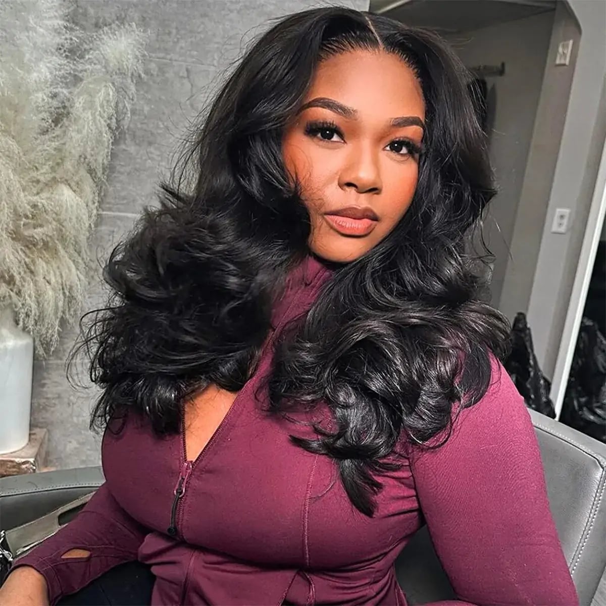 Dark Brown Mid-Back Waves With Layers Dark Brown Mid-Back Waves With Layers — Wig Styles