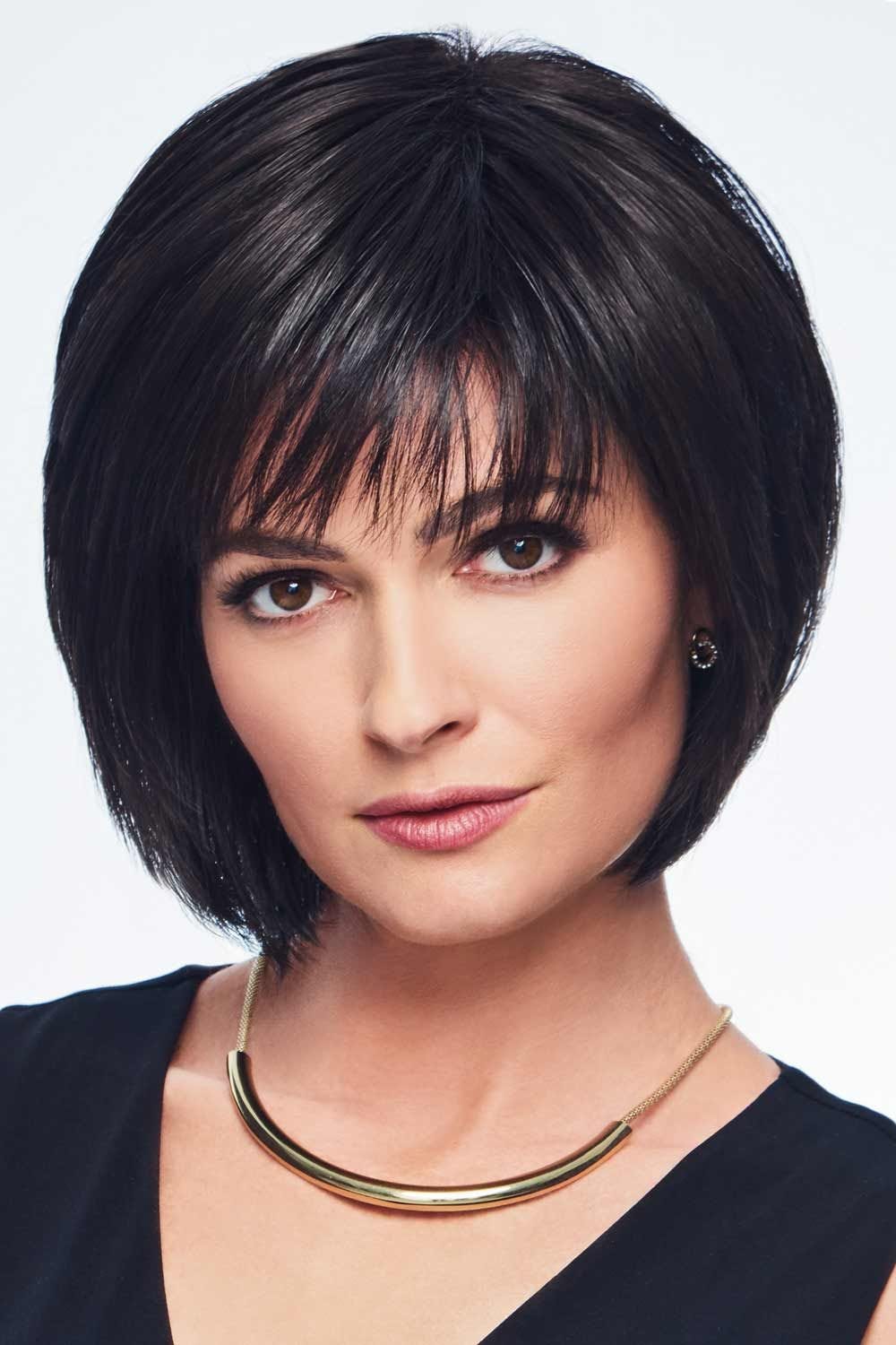 Sleek Chin Length Black Bob With Side Bangs, Straight Sleek Chin Length Black Bob With Side Bangs, Straight — Wig Styles