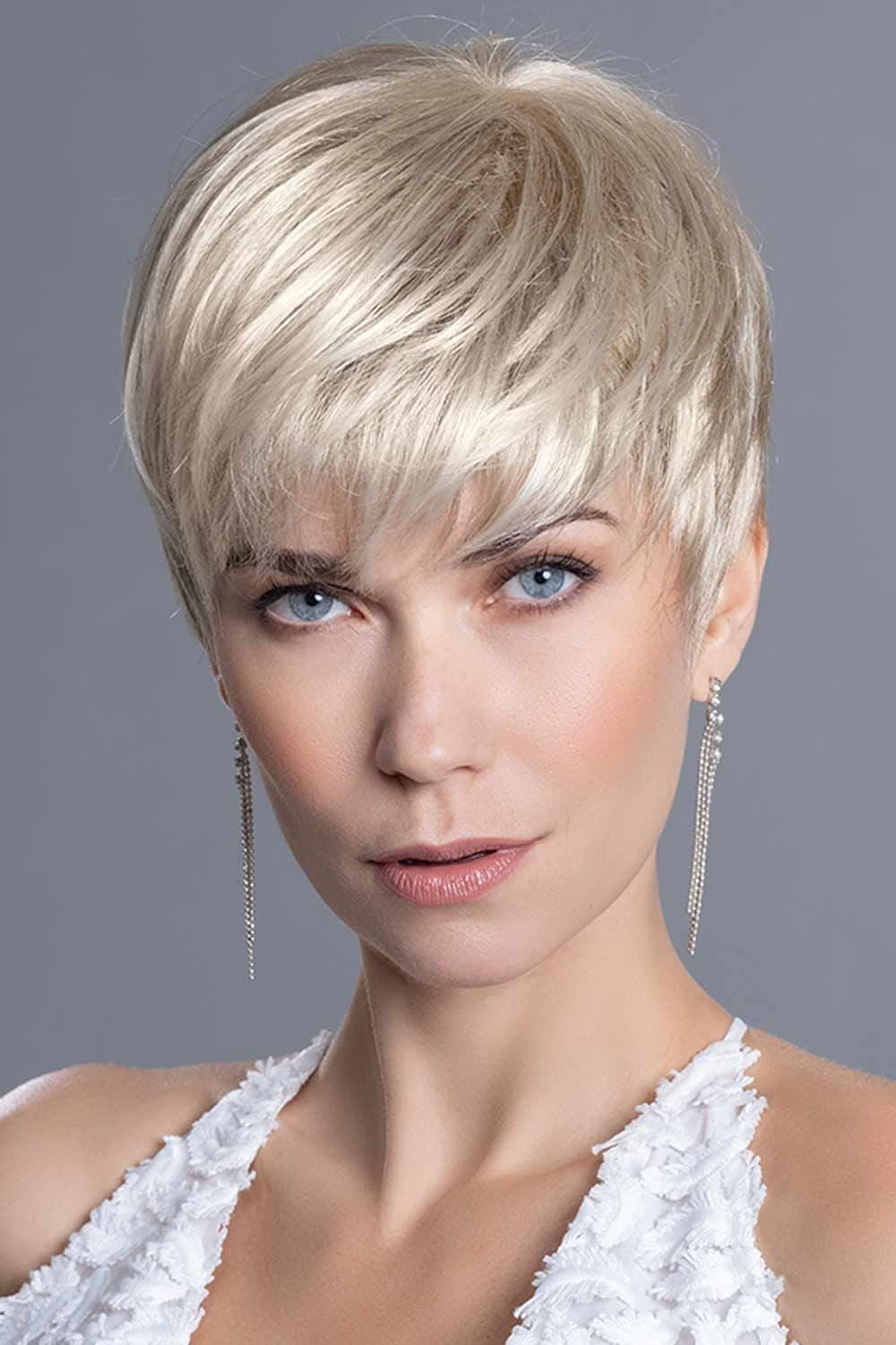 Ash Blonde Pixie With Textured Bangs Ash Blonde Pixie With Textured Bangs — Wig Styles