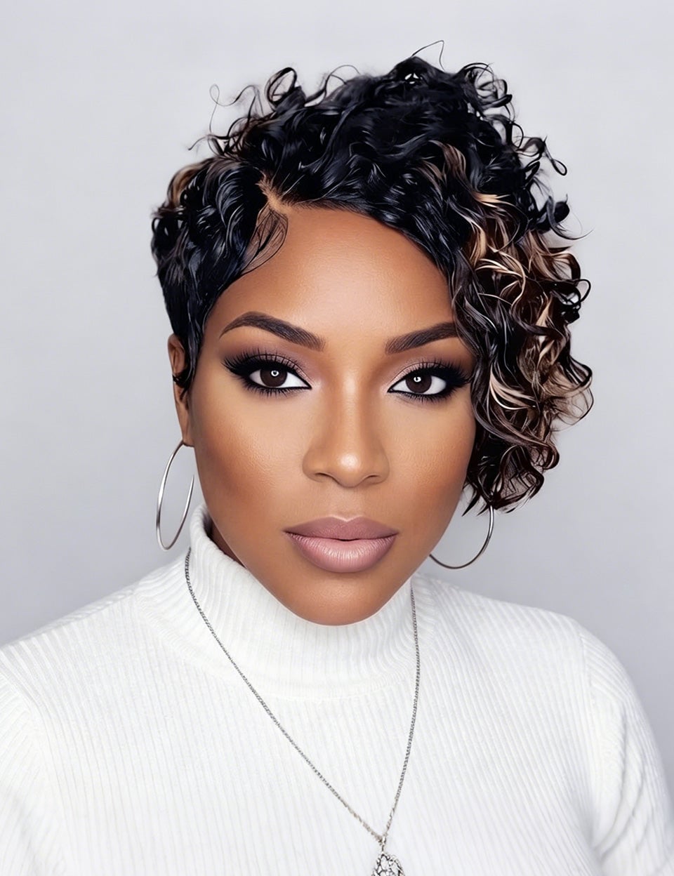 Short Asymmetrical Pixie With Curly Bangs Short Asymmetrical Pixie With Curly Bangs — Wig Styles