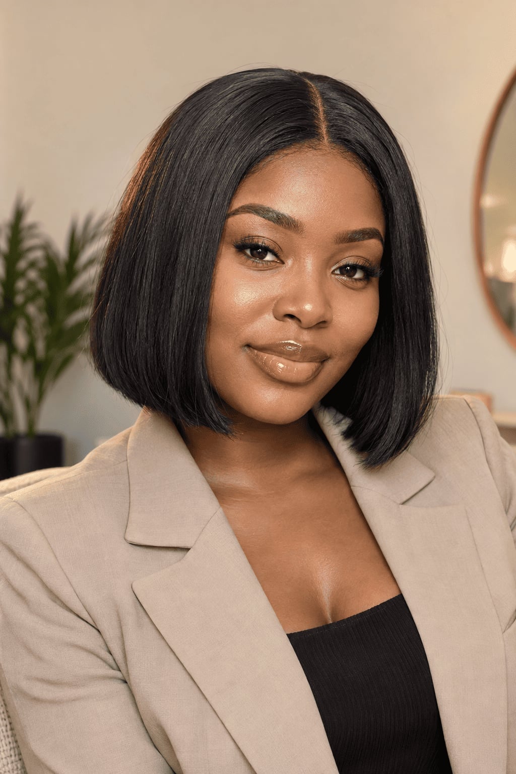 Chin-Length Black Bob With Blunt Bangs Chin-Length Black Bob With Blunt Bangs — Wig Styles