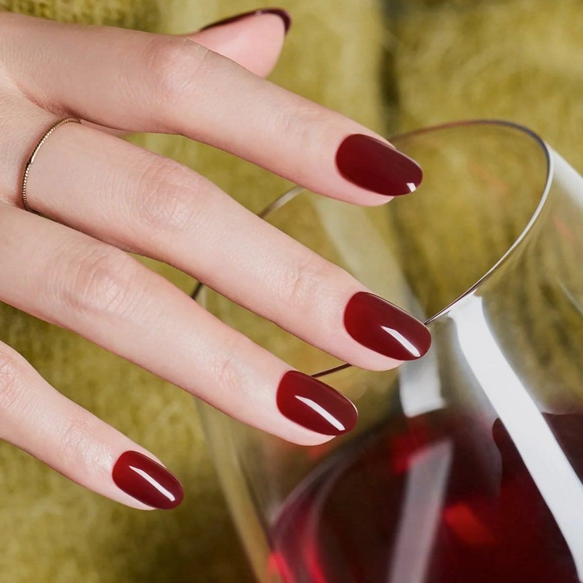 Solid Opaque Burgundy Short Oval Nails Solid Opaque Burgundy Short Oval Nails — Wine Nails