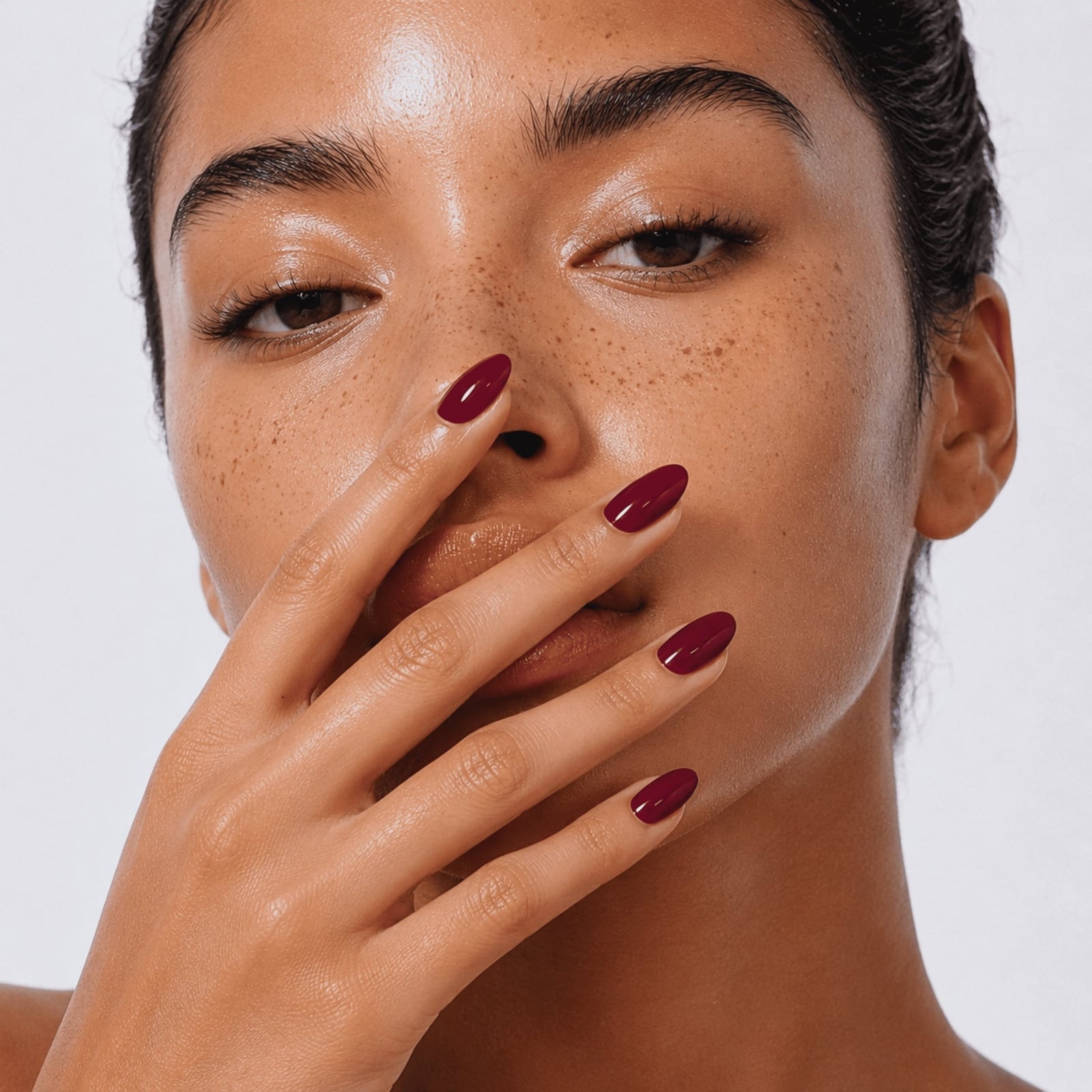 Glossy Deep Wine Red Short Almond Nails Glossy Deep Wine Red Short Almond Nails — Wine Nails