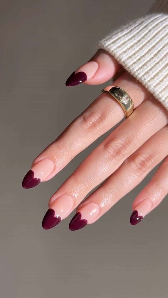 Wine Heart Tip Medium Almond Nails Wine Heart Tip Medium Almond Nails — Wine Nails