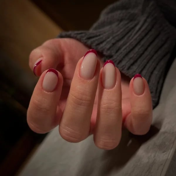 Wine French Tip Medium Oval Nails Wine French Tip Medium Oval Nails — Wine Nails