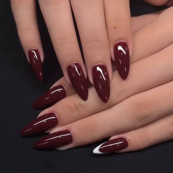 Long Stiletto Burgundy White French Nails Long Stiletto Burgundy White French Nails — Wine Nails