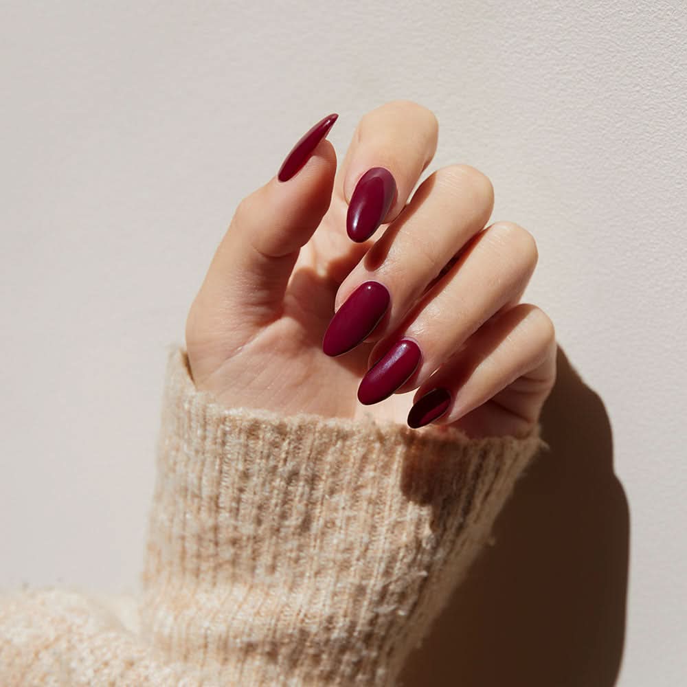 Rich Glossy Deep Wine Red Medium Almond Nails, Everyday Version Rich Glossy Deep Wine Red Medium Almond Nails, Everyday Version — Wine Nails