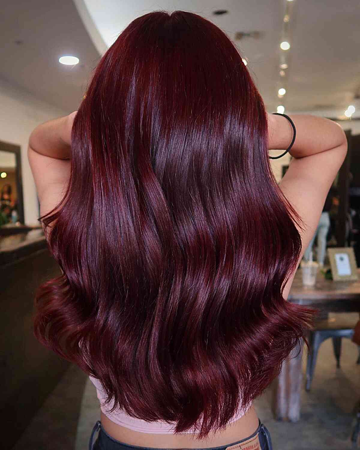 Deep Wine Red Loose Waves Mid-Back Length Deep Wine Red Loose Waves Mid-Back Length — Wine Red Hair