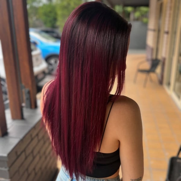 Sleek Berry Wine Red Mid-Back Straight Hair Sleek Berry Wine Red Mid-Back Straight Hair — Wine Red Hair