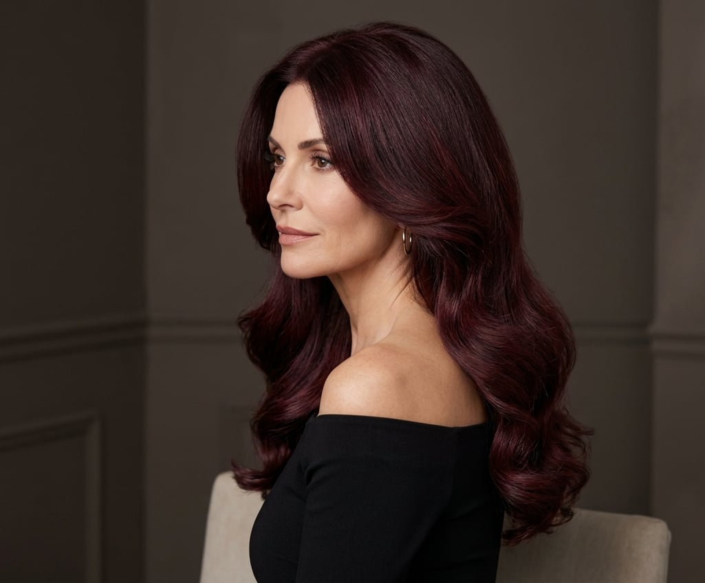 Shoulder Length Solid Wine Red Blowout, Wavy Shoulder Length Solid Wine Red Blowout, Wavy — Wine Red Hair