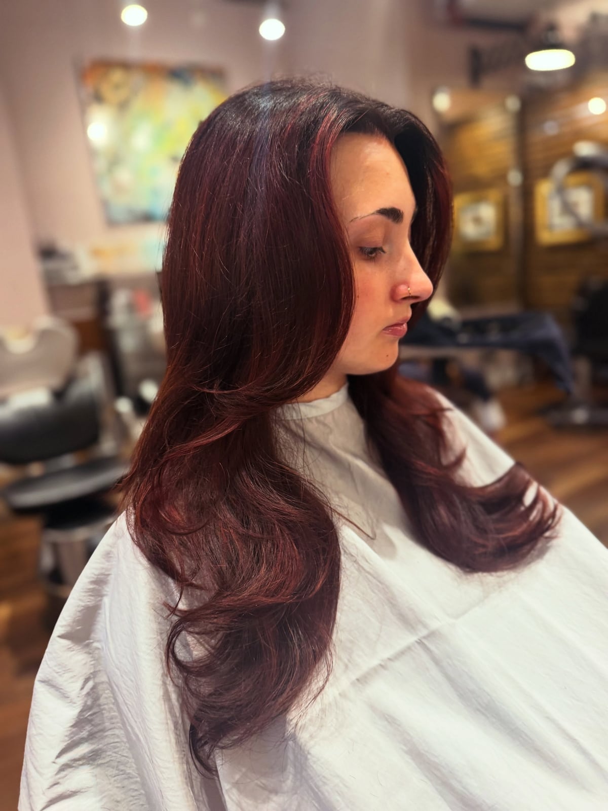 Collarbone Rich Wine Red Volume Layers Collarbone Rich Wine Red Volume Layers — Wine Red Hair
