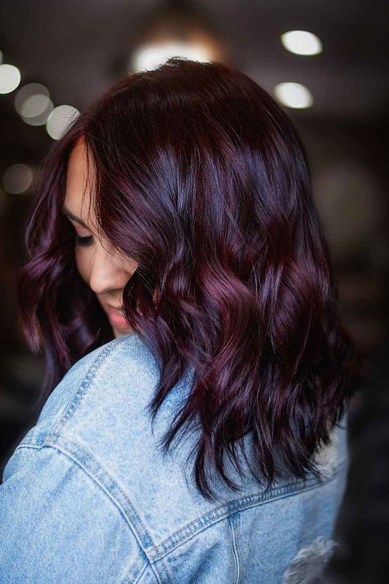 Shoulder Length Lustrous Red Wine Blowout, Layers Shoulder Length Lustrous Red Wine Blowout, Layers — Wine Red Hair