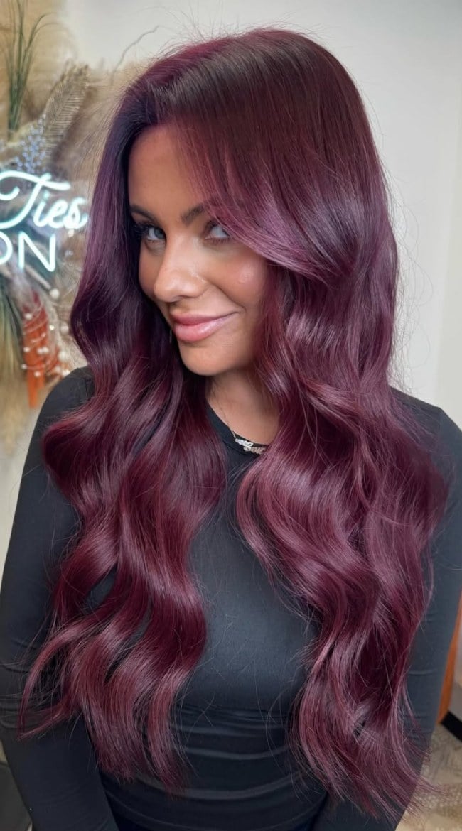 Berry Wine Burgundy Mid-Back Soft Waves Berry Wine Burgundy Mid-Back Soft Waves — Wine Red Hair