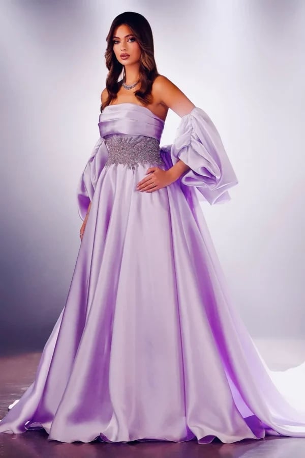 Lavender Satin Ballgown with Voluminous Puff Sleeves Lavender Satin Ballgown with Voluminous Puff Sleeves — Winter Formal