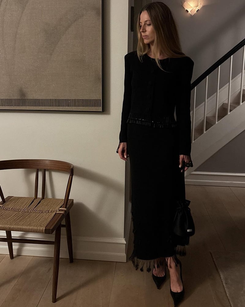Monochromatic Black Knit Set with Beaded Fringe Monochromatic Black Knit Set with Beaded Fringe — Winter Formal