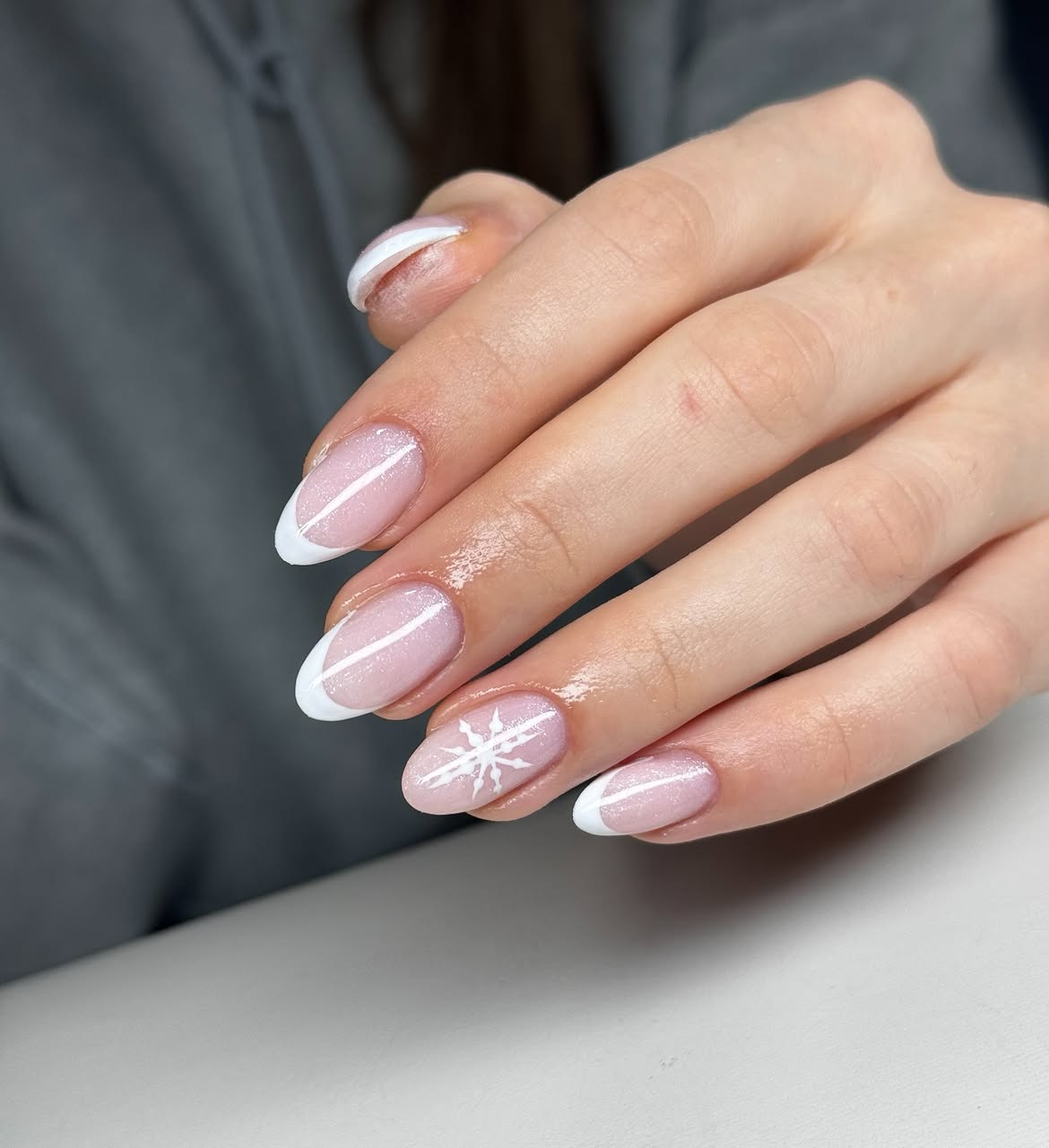 Winter French Tips With Snowflake Accent