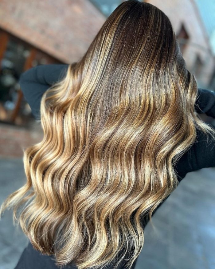 Mid-Back Dark Blonde Balayage, Wavy Thick — Winter Hair Color
