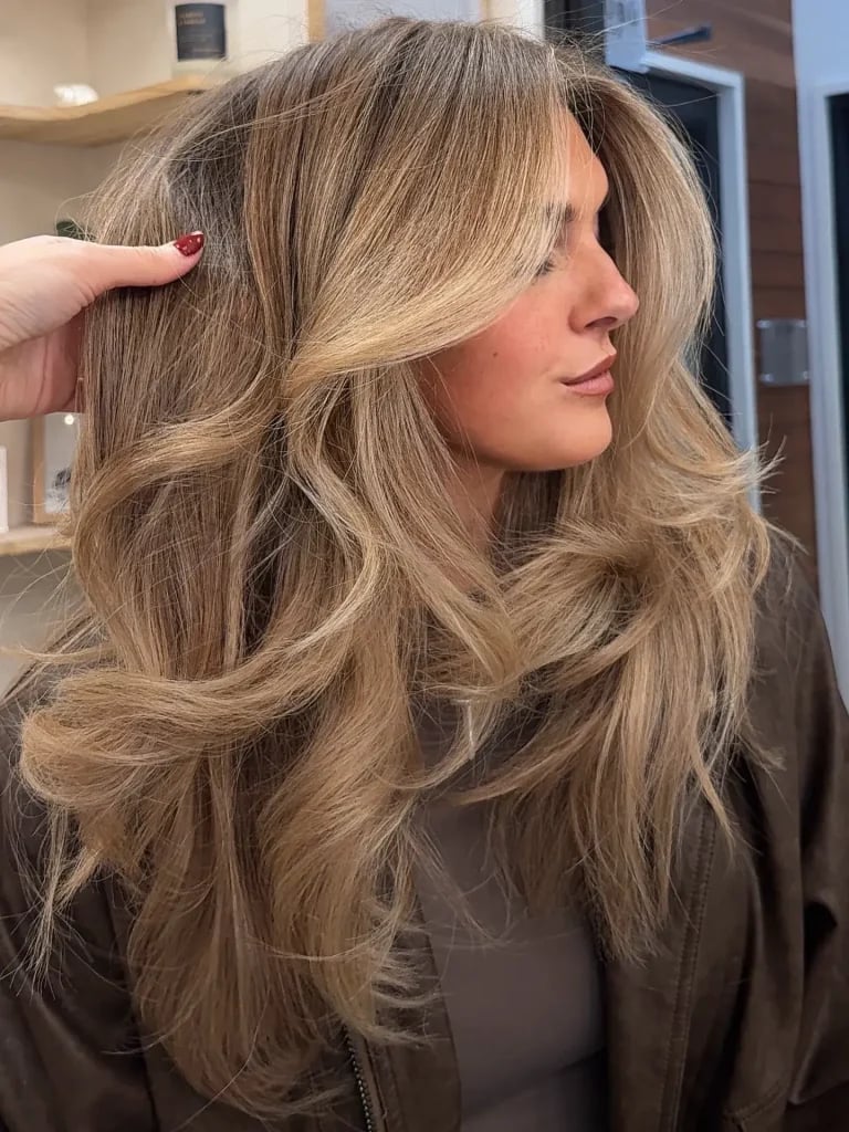 Mid-Back Caramel Balayage On Brown Base — Winter Hair Color