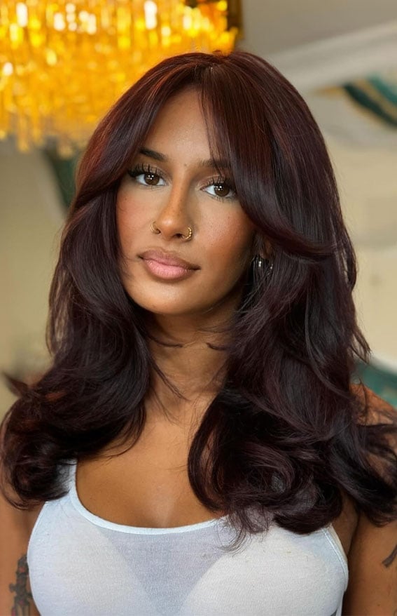 Collarbone Deep Burgundy With Face-Framing Layers — Winter Hair Color