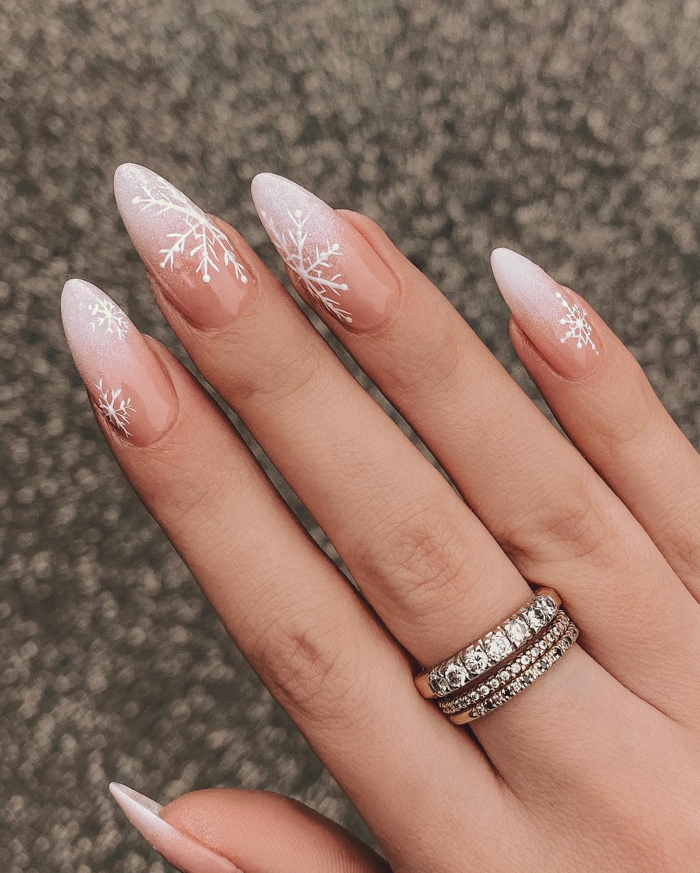 Winter Snowflake French Ombre Almond Nails