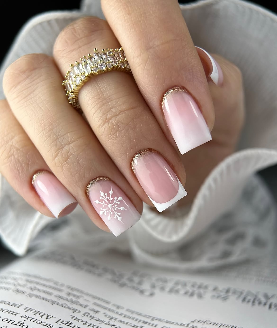 Winter Snowflake French Ombre Nails