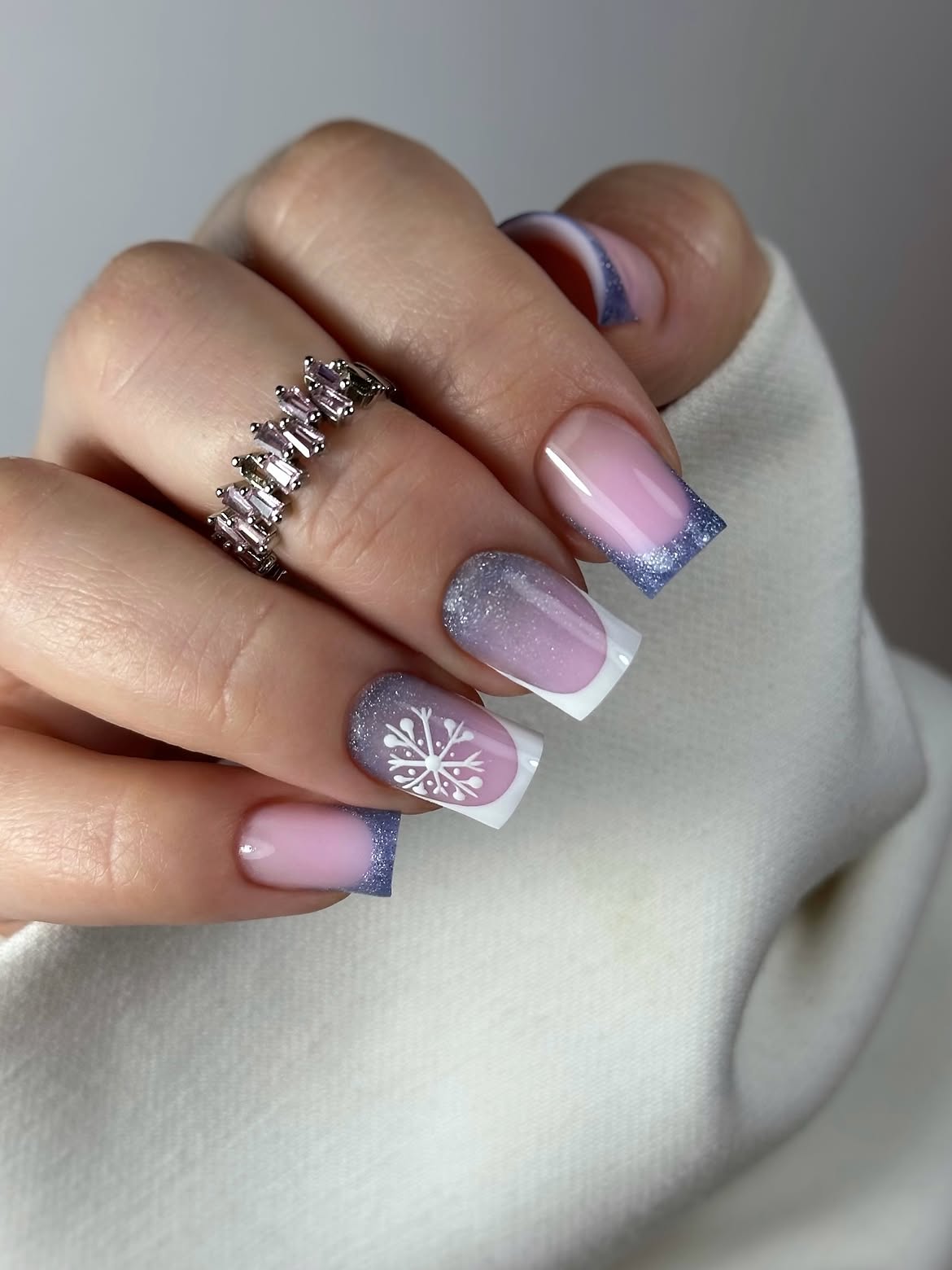 Winter Snowflake French Tip Ombre Nails