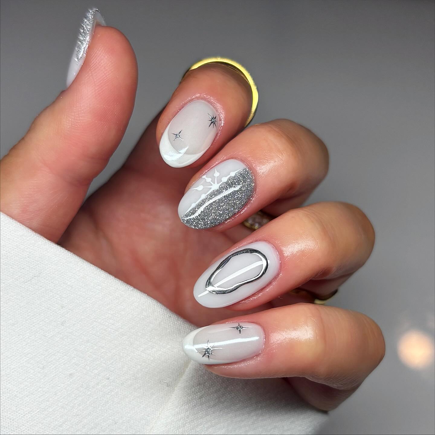 Winter White French Ombre With Silver Sparkle