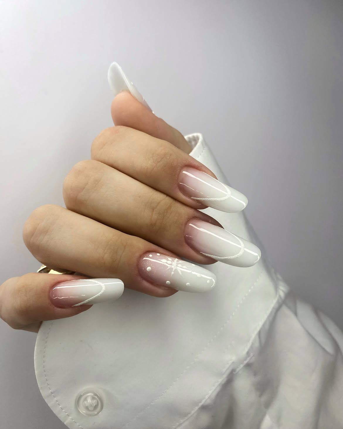Winter White Snowflake French Ombre Nails