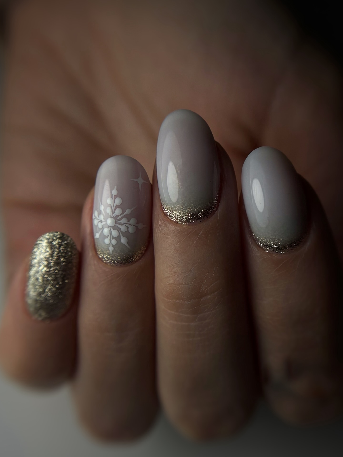 Winter White Snowflake Oval Nails