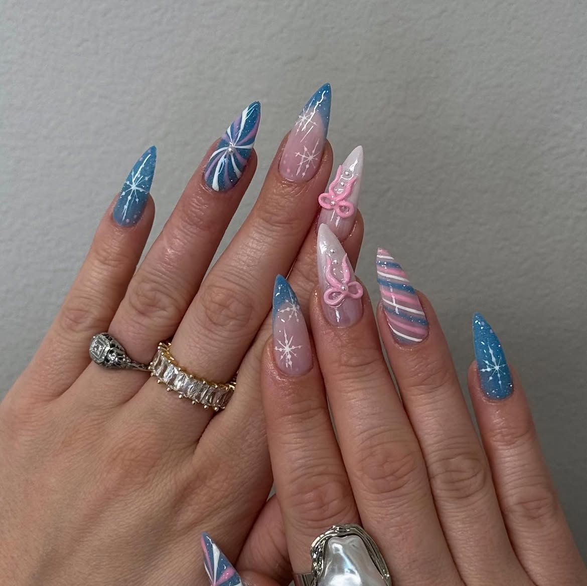 Winter Wonderland Snowflake French Ombre Nails